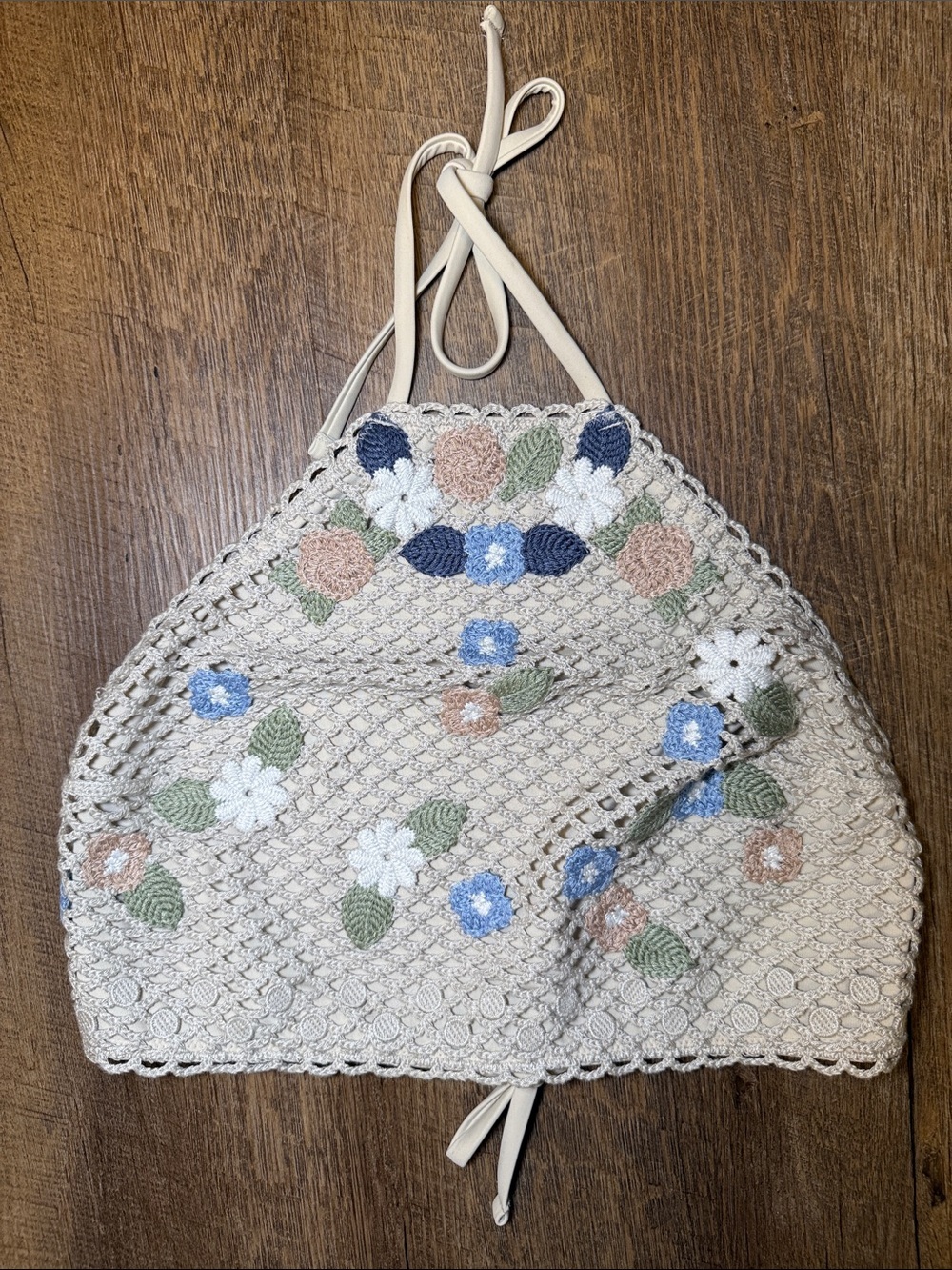 Aerie Women’s Crochet Cream Floral Adjustable Strap Bikini Top Size X-Small - Picture 6 of 6